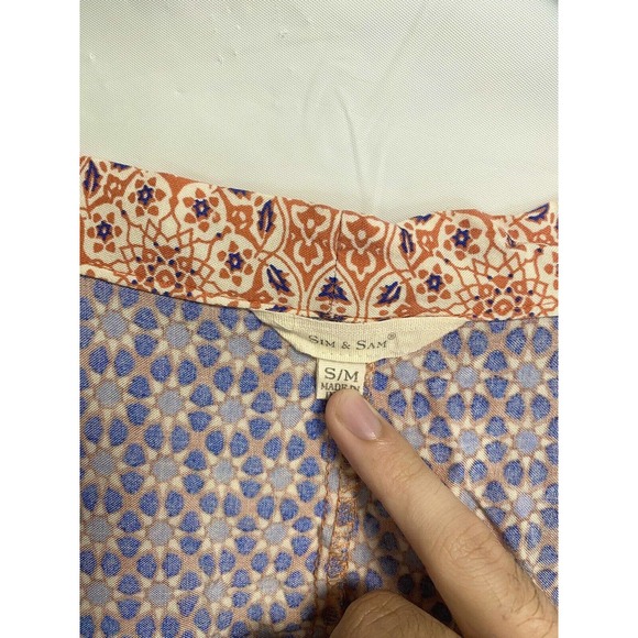 Sim & Sam Womens Kimono Sleeve All Over Geometric Print Open Cardigan Blue Small - Picture 3 of 4